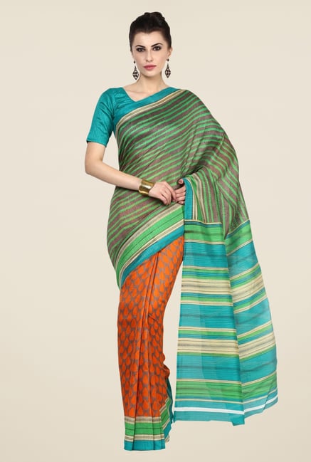 Triveni Orange Printed Art Silk Saree Triveni Orange Printed Art Silk Saree