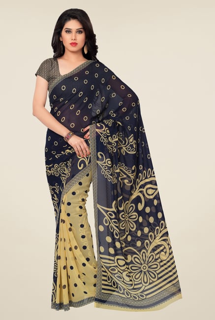 Triveni Navy Printed Faux Georgette Saree Triveni Navy Printed Faux Georgette Saree