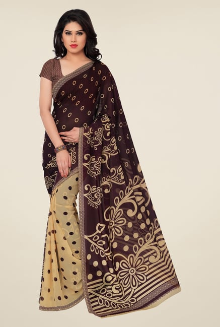 Triveni Beige Printed Faux Georgette Saree Triveni Beige Printed Faux Georgette Saree