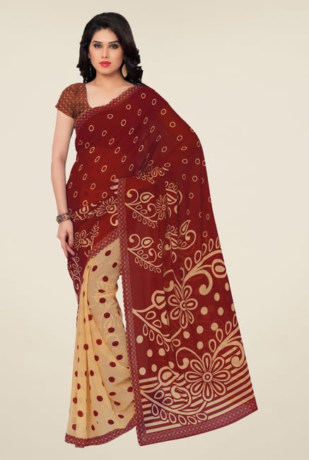 Triveni Beige & Red Printed Faux Georgette Saree Triveni Beige & Red Printed Faux Georgette Saree