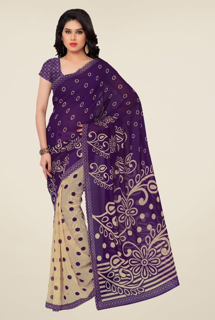 Triveni Violet Printed Faux Georgette Saree Triveni Violet Printed Faux Georgette Saree