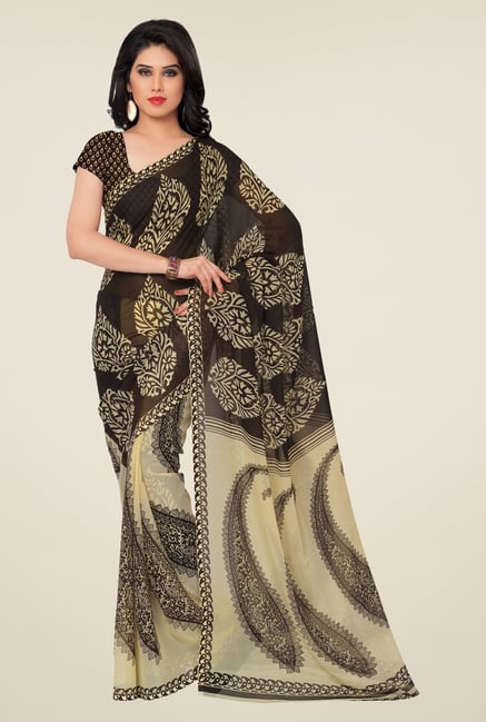 Triveni Olive & Beige Paisley Faux Georgette Saree Triveni Olive & Beige Paisley Faux Georgette Saree