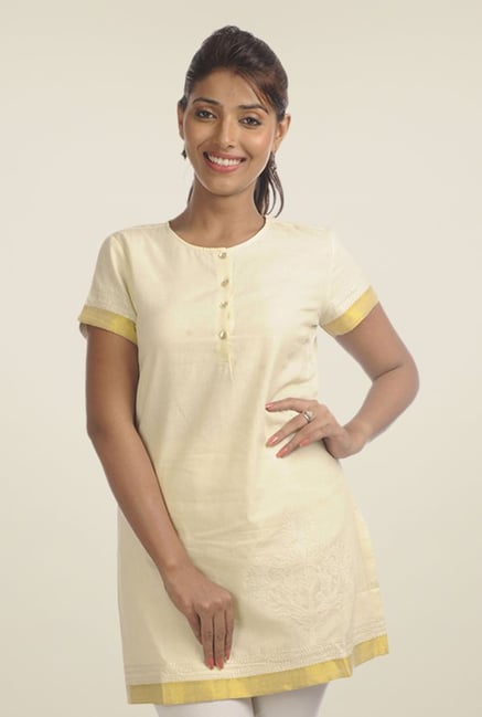 Fabindia Beige Embroidered Kurti Fabindia Beige Embroidered Kurti