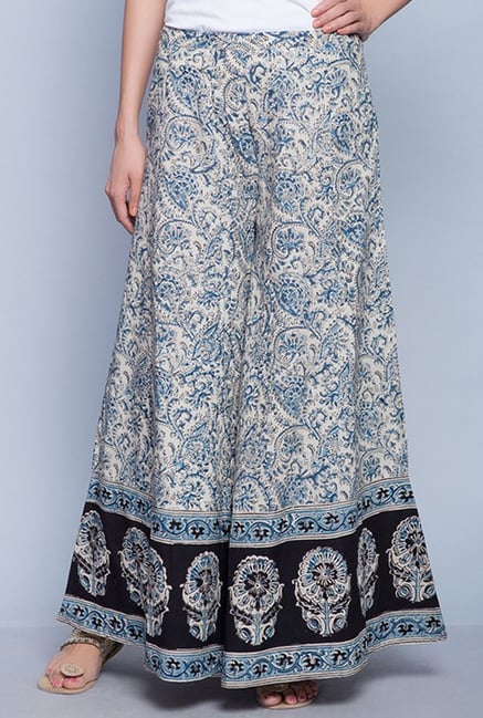 Fabindia Blue & Beige Printed Palazzos Fabindia Blue & Beige Printed Palazzos