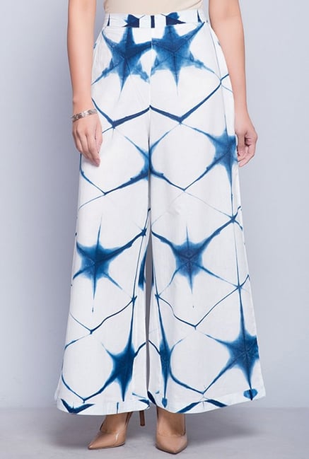 Fabindia White & Blue Printed Palazzos Fabindia White & Blue Printed Palazzos