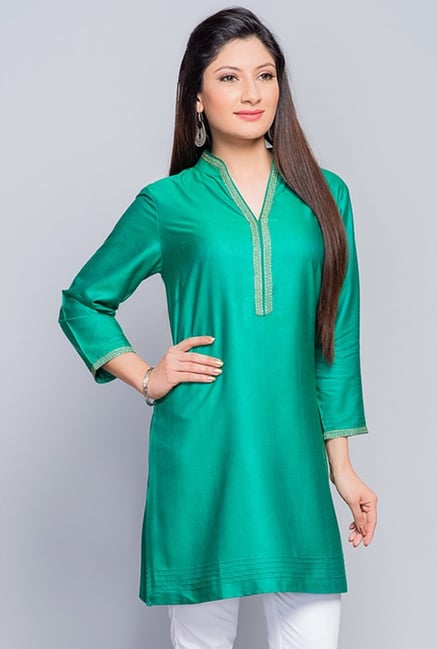 Fabindia Teal Solid Kurti Fabindia Teal Solid Kurti