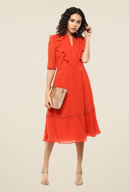 Femella Orange Solid Dress Femella Orange Solid Dress