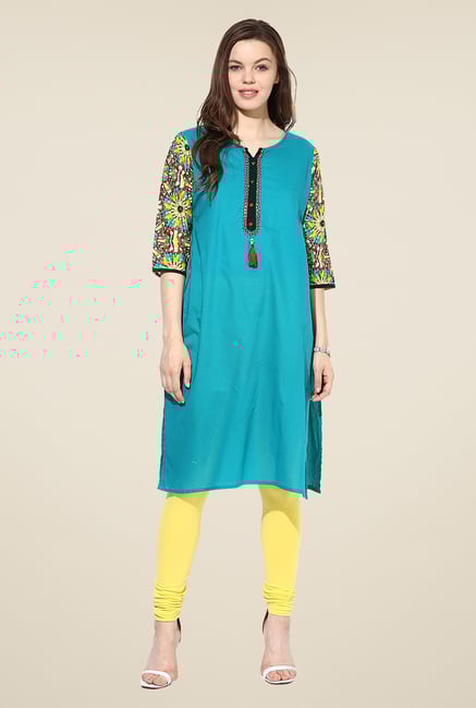 Shree Teal Cotton Printed Kurta Shree Teal Cotton Printed Kurta