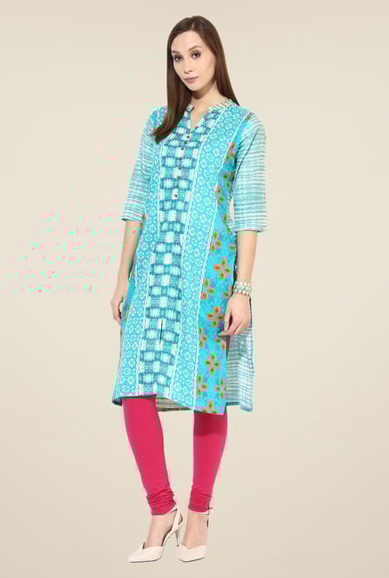Shree Turquoise Cotton Printed Kurta Shree Turquoise Cotton Printed Kurta