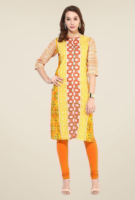 Shree Yellow Cotton Printed Kurta Shree Yellow Cotton Printed Kurta