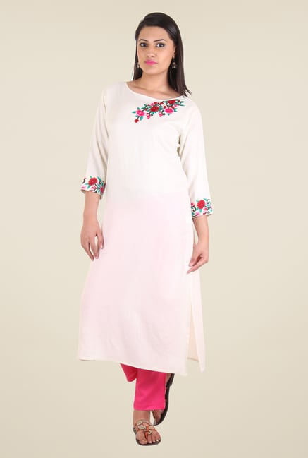 Shree White Rayon Embroidered Kurti Shree White Rayon Embroidered Kurti