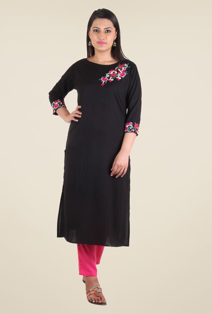 Shree Black Rayon Embroidered Kurti Shree Black Rayon Embroidered Kurti