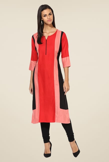 Shree Red Rayon Solid Kurta Shree Red Rayon Solid Kurta