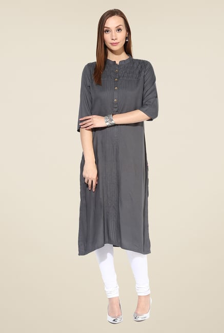 Shree Grey Rayon Solid Kurta Shree Grey Rayon Solid Kurta