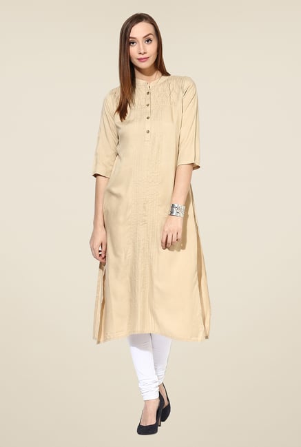 Shree Beige Rayon Solid Kurta Shree Beige Rayon Solid Kurta