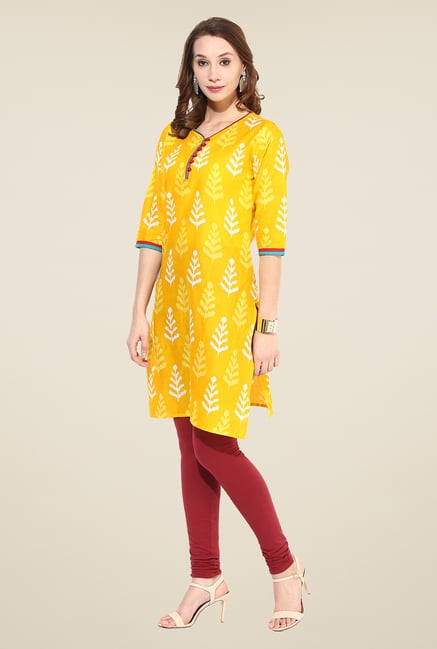Shree Yellow Cotton Printed Kurti Shree Yellow Cotton Printed Kurti