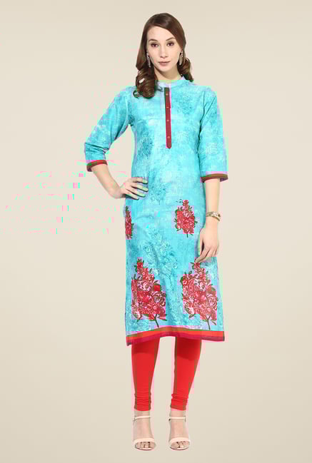 Shree Turquoise Cotton Floral Print Kurta Shree Turquoise Cotton Floral Print Kurta