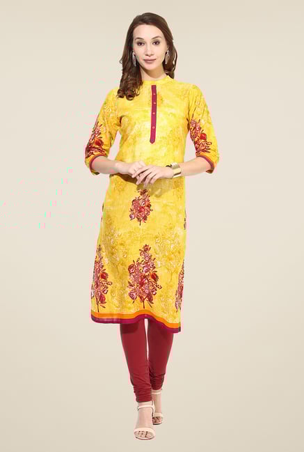Shree Yellow Cotton Floral Print Kurta Shree Yellow Cotton Floral Print Kurta