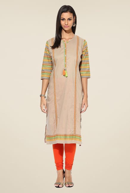 Shree Beige Cotton Solid Kurta Shree Beige Cotton Solid Kurta