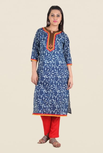 Shree Blue Cotton Embroidered Kurta Shree Blue Cotton Embroidered Kurta