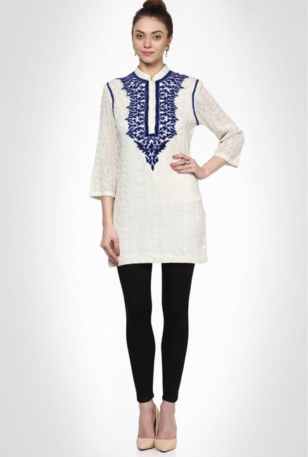 Soigne K Designer Wear Off White Applique Kurti By Kimaya Soigne K Designer Wear Off White Applique Kurti By Kimaya