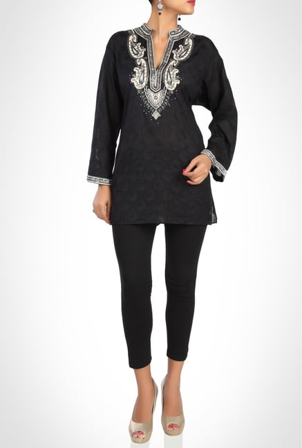 Sulu Designer Wear Black Embroidered Kurti By Kimaya Sulu Designer Wear Black Embroidered Kurti By Kimaya