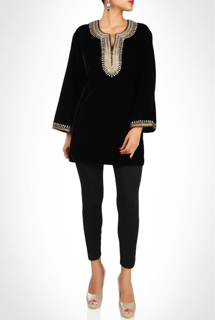 Sulu Designer Wear Black Velvet Kurti By Kimaya Sulu Designer Wear Black Velvet Kurti By Kimaya