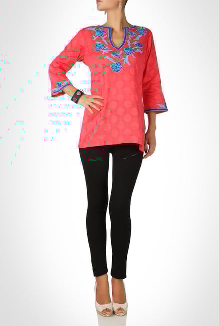 Sulu Designer Wear Coral Self Designed Kurti By Kimaya Sulu Designer Wear Coral Self Designed Kurti By Kimaya