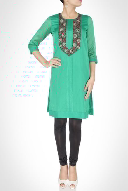 Swapan & Seema Designer Wear Green Kurti By Kimaya Swapan & Seema Designer Wear Green Kurti By Kimaya