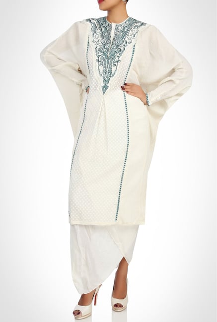 Tarun Tahiliani Designer White Kurta & Dhoti Skirt By Kimaya Tarun Tahiliani Designer White Kurta & Dhoti Skirt By Kimaya