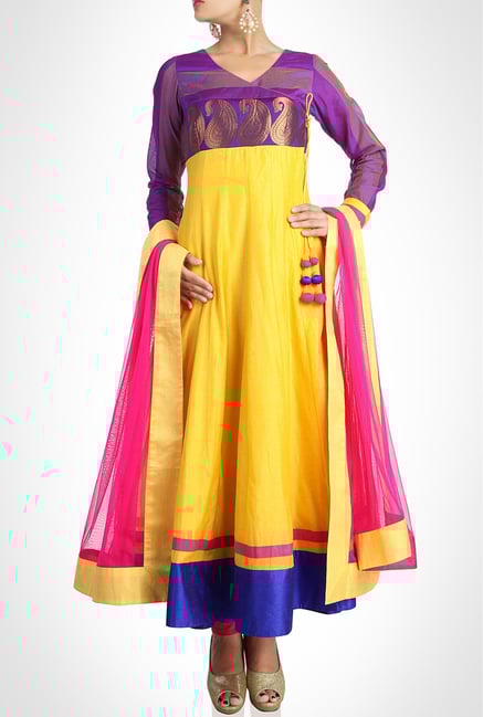 Sadan Pande Designer Yellow Angarakha Anarkali By Kimaya Sadan Pande Designer Yellow Angarakha Anarkali By Kimaya