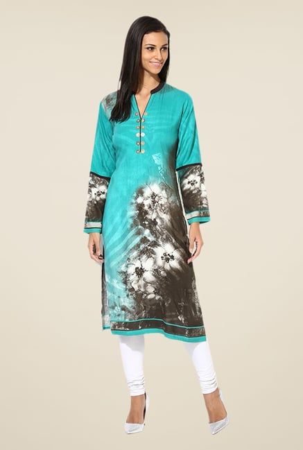 Shree Turquoise Rayon Printed Kurta Shree Turquoise Rayon Printed Kurta