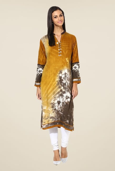 Shree Mustard Rayon Printed Kurta Shree Mustard Rayon Printed Kurta
