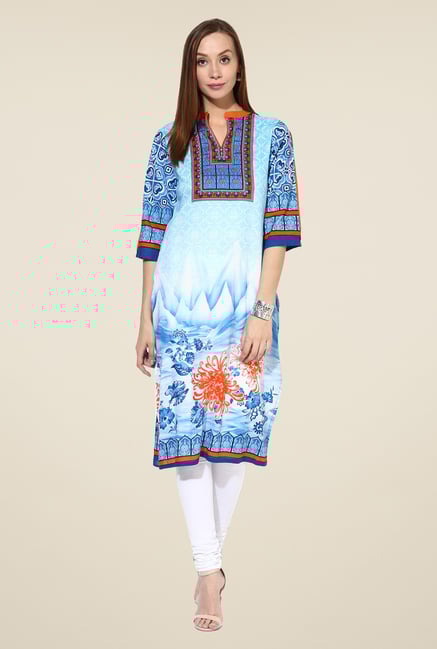 Shree Blue Cotton Floral Print Kurta Shree Blue Cotton Floral Print Kurta