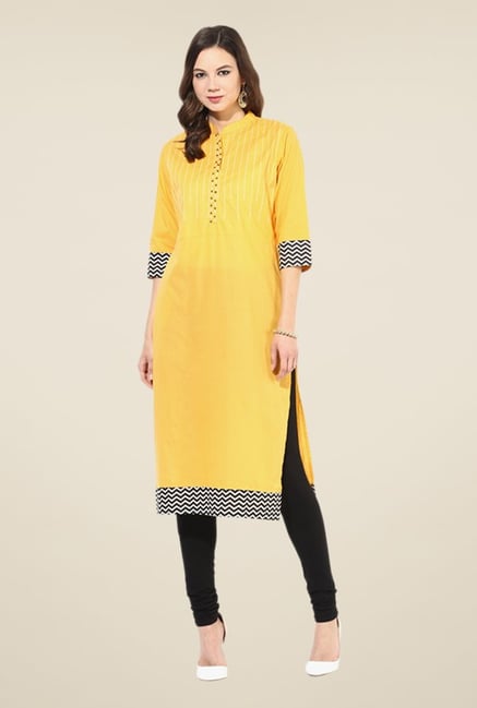 Shree Yellow Cotton Printed Kurta Shree Yellow Cotton Printed Kurta