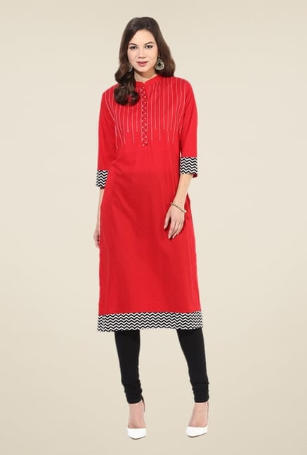 Shree Red Cotton Printed Kurta Shree Red Cotton Printed Kurta
