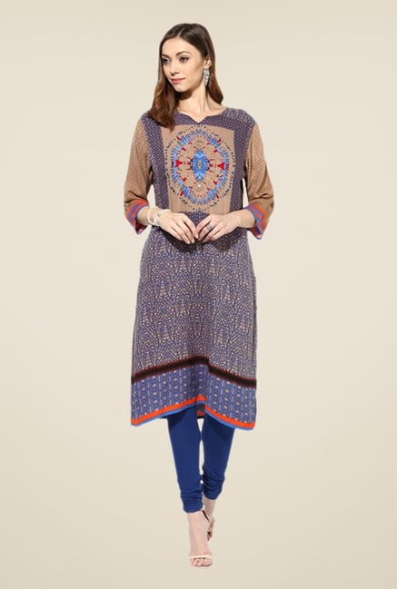 Shree Blue & Grey Rayon Printed Kurta Shree Blue & Grey Rayon Printed Kurta