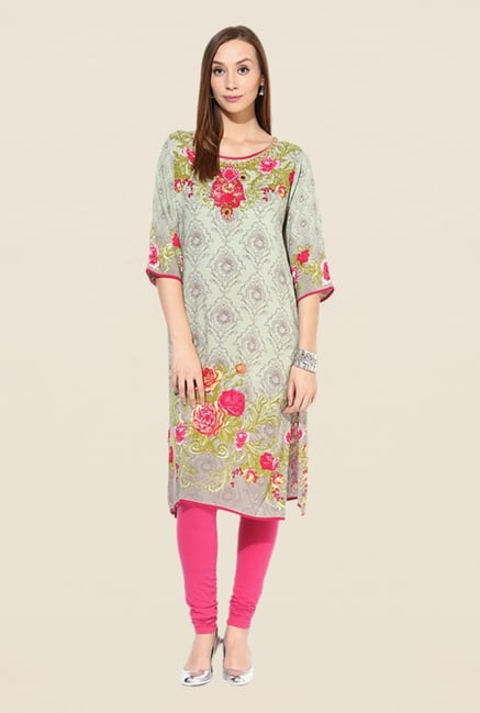 Shree Beige & Pink Rayon Floral Print Kurta Shree Beige & Pink Rayon Floral Print Kurta