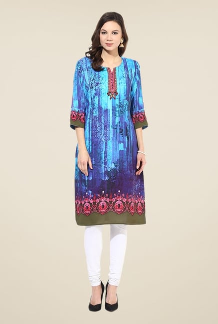 Shree Blue Rayon Printed Kurta Shree Blue Rayon Printed Kurta