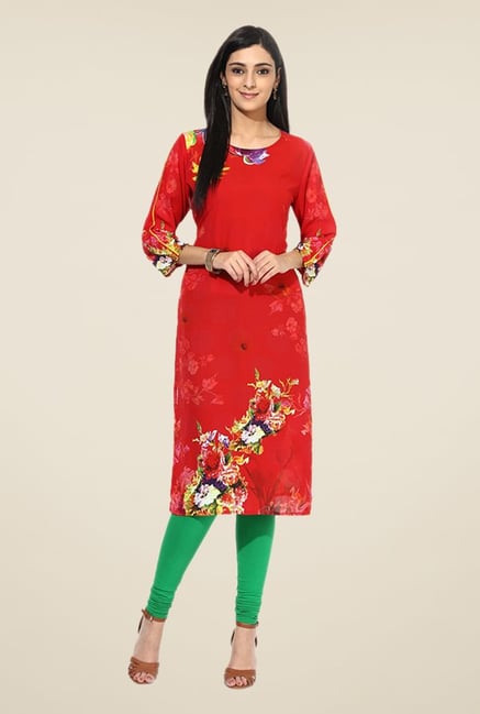 Shree Red Rayon Floral Print Kurta Shree Red Rayon Floral Print Kurta