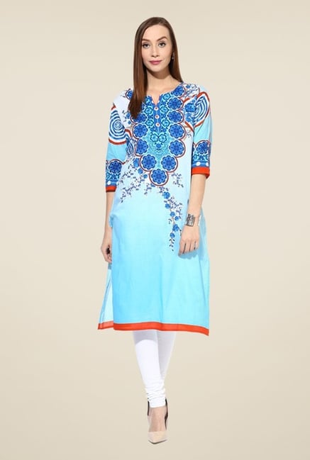 Shree Blue Cotton Floral Print Kurta Shree Blue Cotton Floral Print Kurta