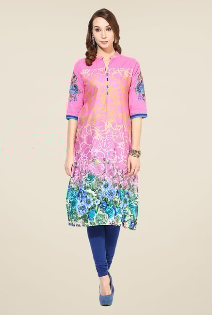 Shree Pink Cotton Floral Print Kurta Shree Pink Cotton Floral Print Kurta
