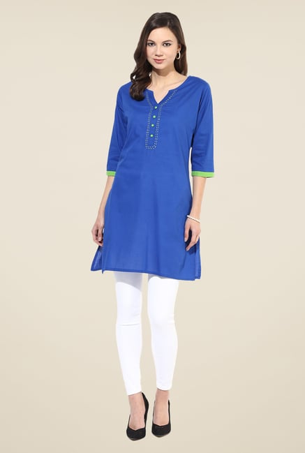 Shree Blue Cotton Solid Kurti Shree Blue Cotton Solid Kurti
