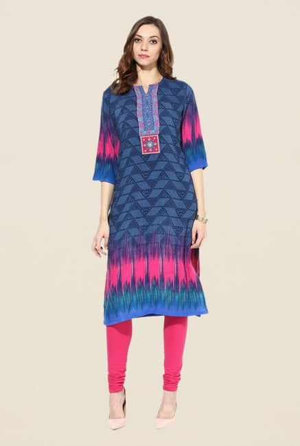 Shree Navy Rayon Printed Kurta Shree Navy Rayon Printed Kurta