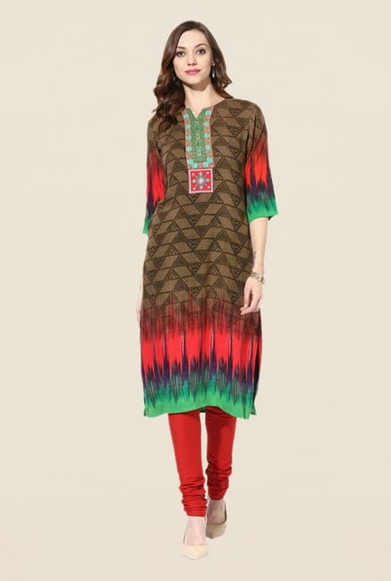 Shree Brown Rayon Printed Kurta Shree Brown Rayon Printed Kurta