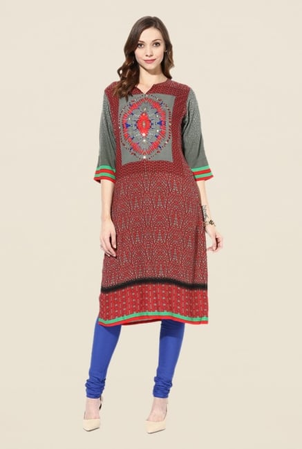 Shree Maroon & Grey Rayon Printed Kurta Shree Maroon & Grey Rayon Printed Kurta