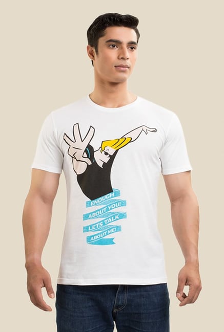 Johnny Bravo Desert Storm White Graphic T-shirt Johnny Bravo Desert Storm White Graphic T-shirt