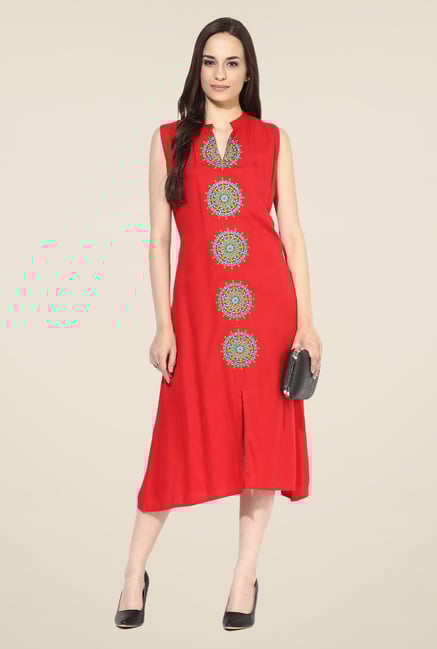Shree Red Rayon Embroidered Kurta Shree Red Rayon Embroidered Kurta