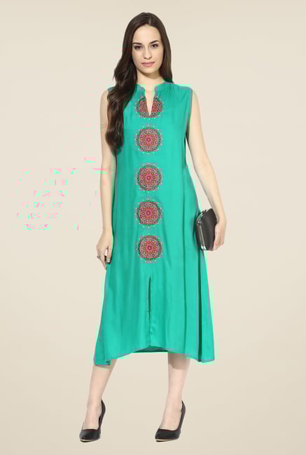 Shree Turquoise Rayon Embroidered Kurta Shree Turquoise Rayon Embroidered Kurta