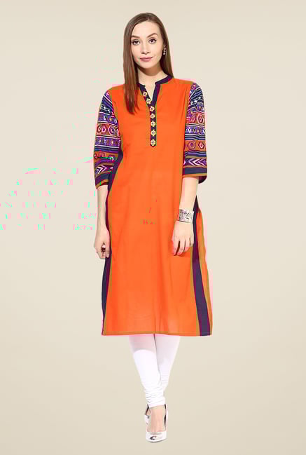 Shree Orange Cotton Solid Kurta Shree Orange Cotton Solid Kurta
